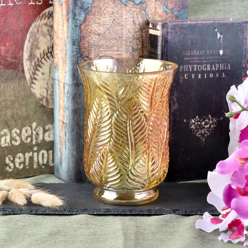 Embossed yellow candle container tumblers votive glass candles jar home decoration