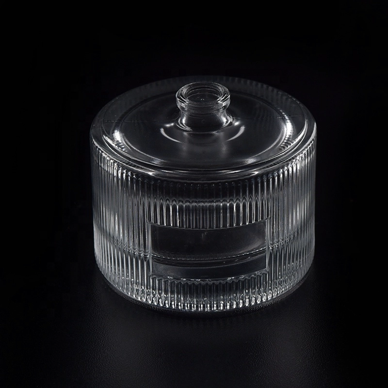 Handmade Transparent round striped glass container double wall spray perfume bottle in bulk