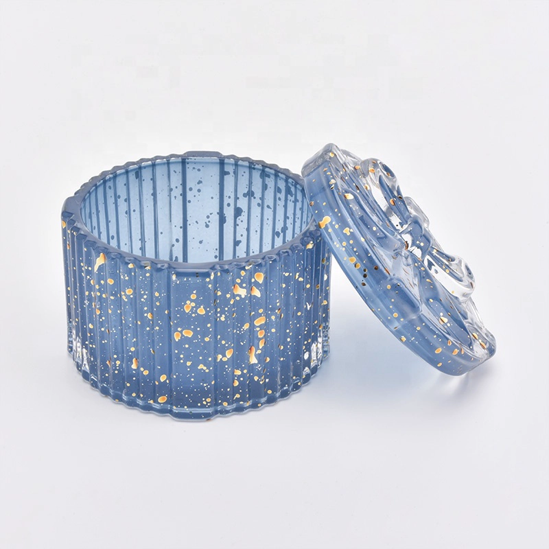 Wedding decor menorah blue candle glass holder with lid