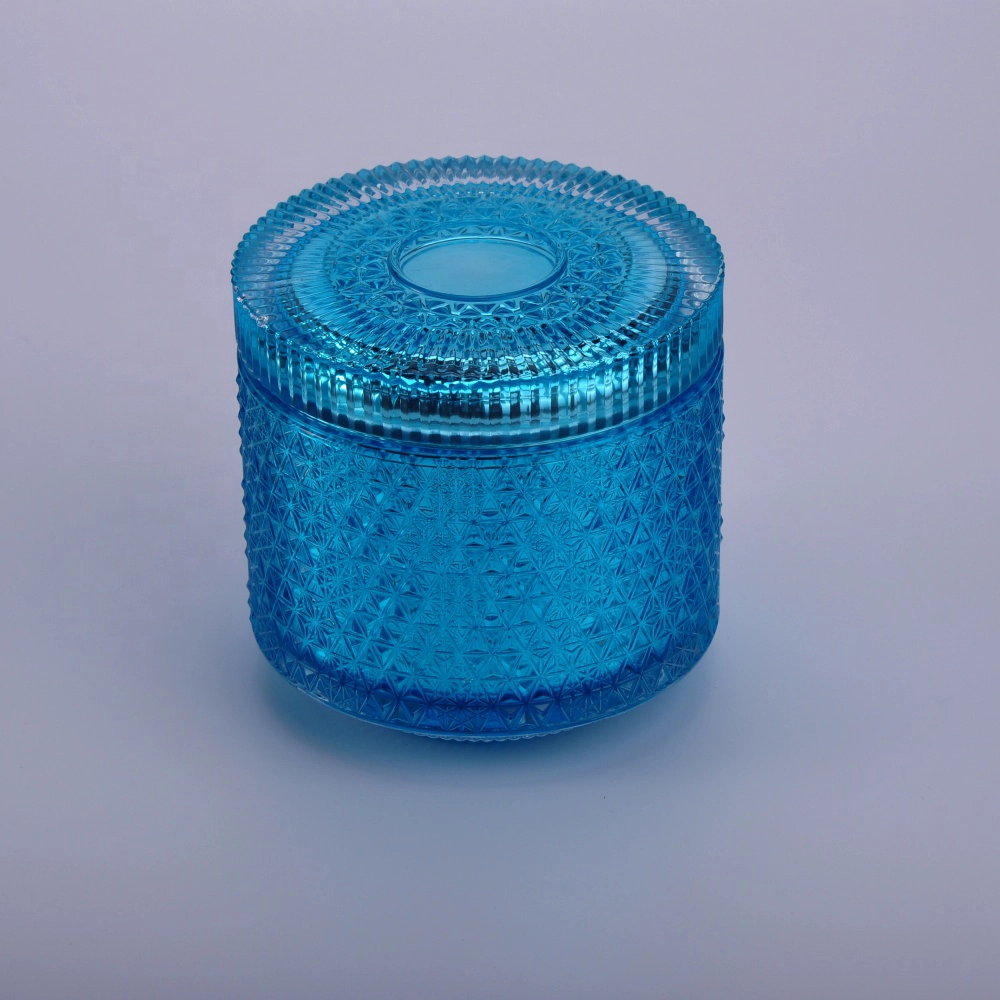 Hot sales blue snow luxury candle glass holder with lids