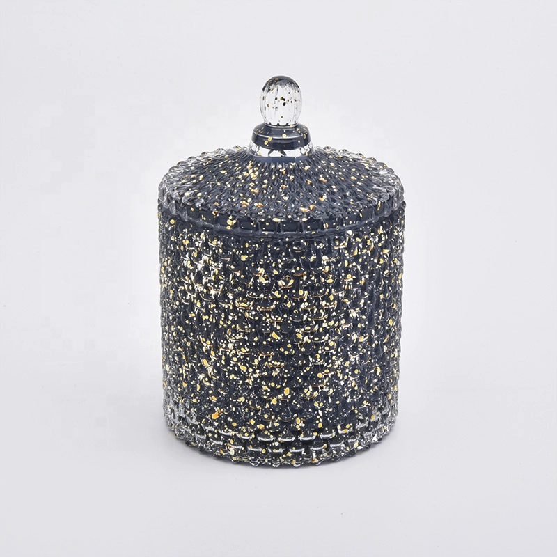 Luxury engraving candle holder black glass candle jars lids supplier
