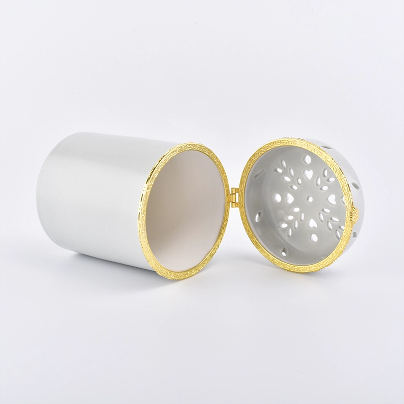 Cylinder custom candle scented votive holder church ceramic vessels with gold lid party decoration suppliers
