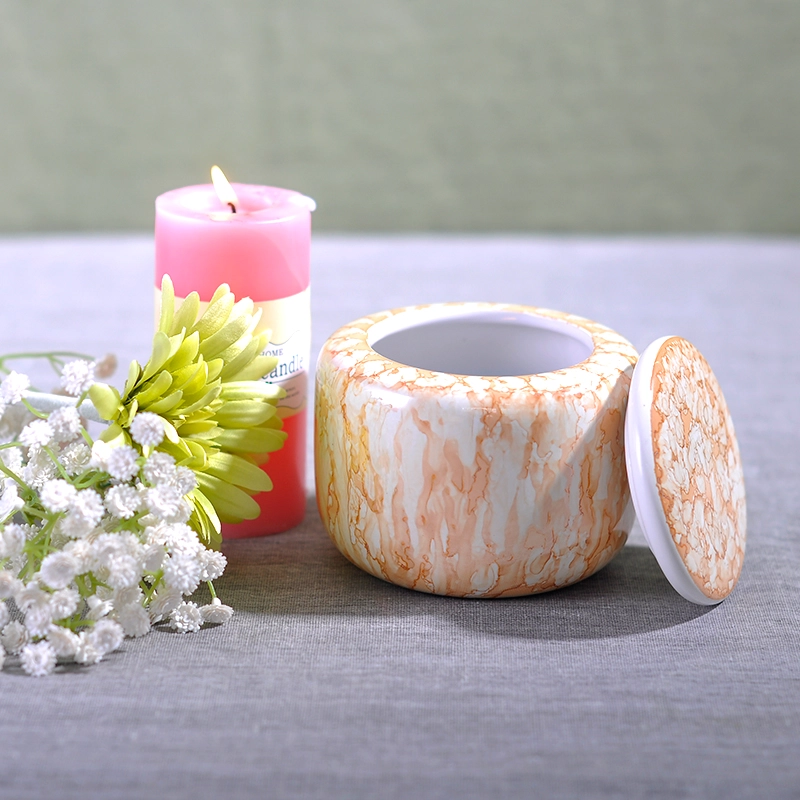 Wholesales Vintage tea light ceramic candle vessel with lid