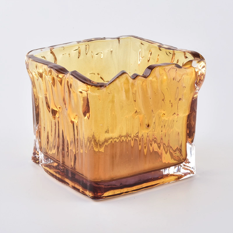 Amber 630ML suqare wholesale glass candle holder for home decoration