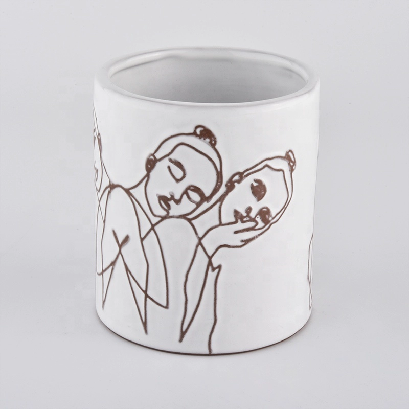 Custom home wedding decor girls picture ceramic candle holder ceramic vessel candle