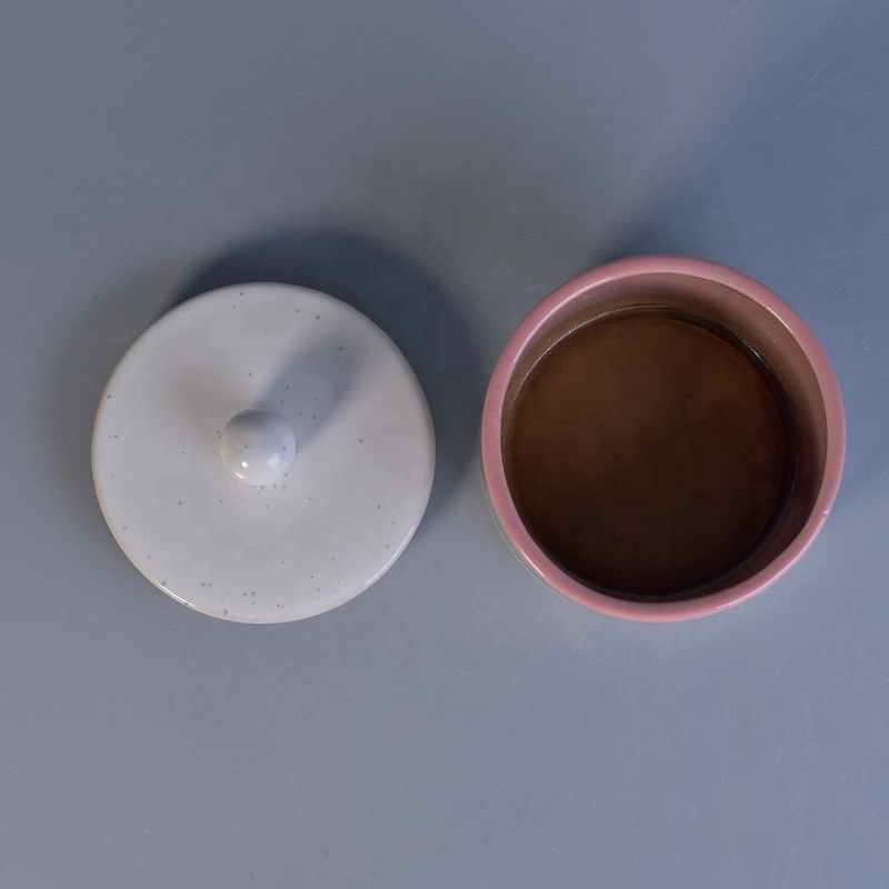 Personalised decorative ceramic candle iridescent jar votive candle vessel with lid wholesale