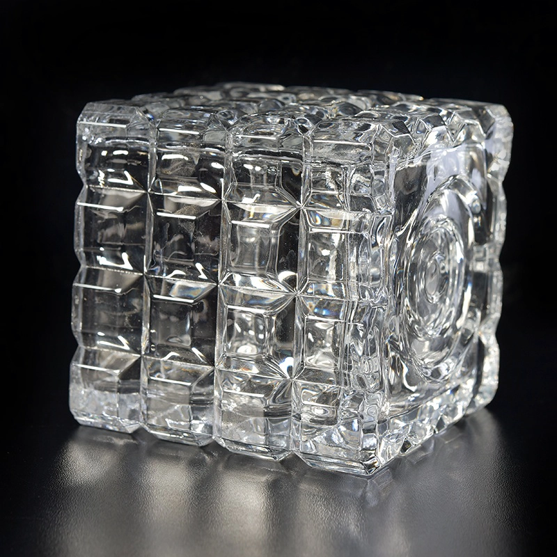 Luxury square jars for candle embossed glass candles jar