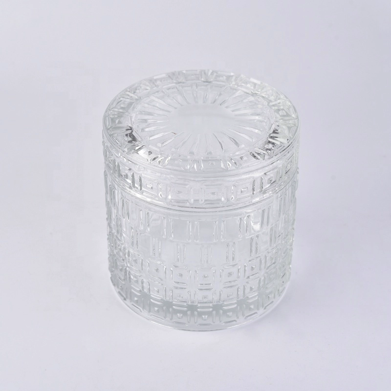 Transparent embossed candle tins votive glass candles jar with lid home decoration use