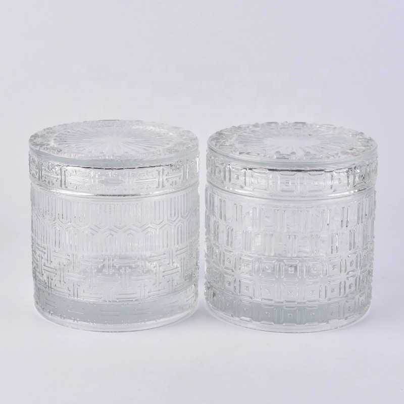 Custom clear engraving candle container votive glass candle jar with lid home decoration