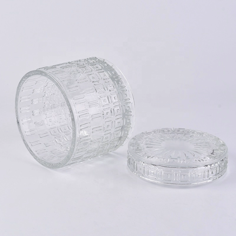 Transparent embossed candle tins votive glass candles jar with lid home decoration use