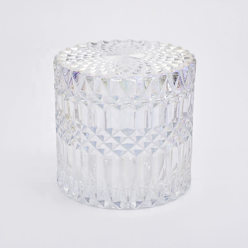 Crystal Geo cut candle cup glass candle jar with lids clear candle jar