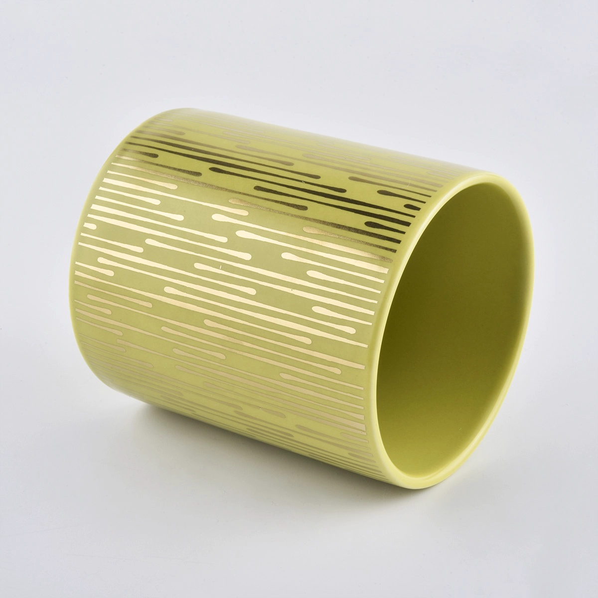 Leather Golden Ceramic Candle Container With Ceramic Lid
