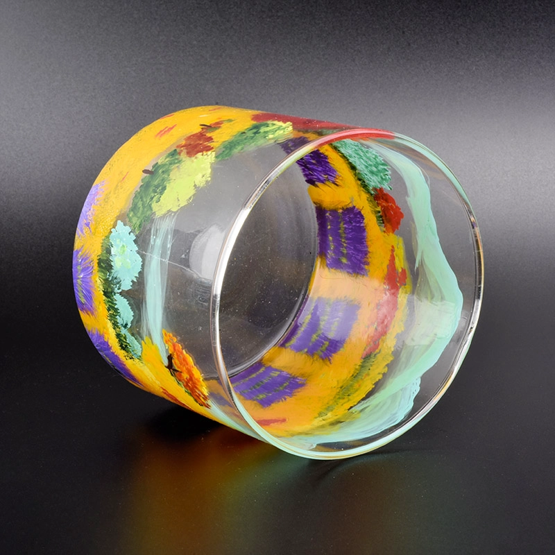 Hand painting glass transparent tealight candle holder home decoration supplier