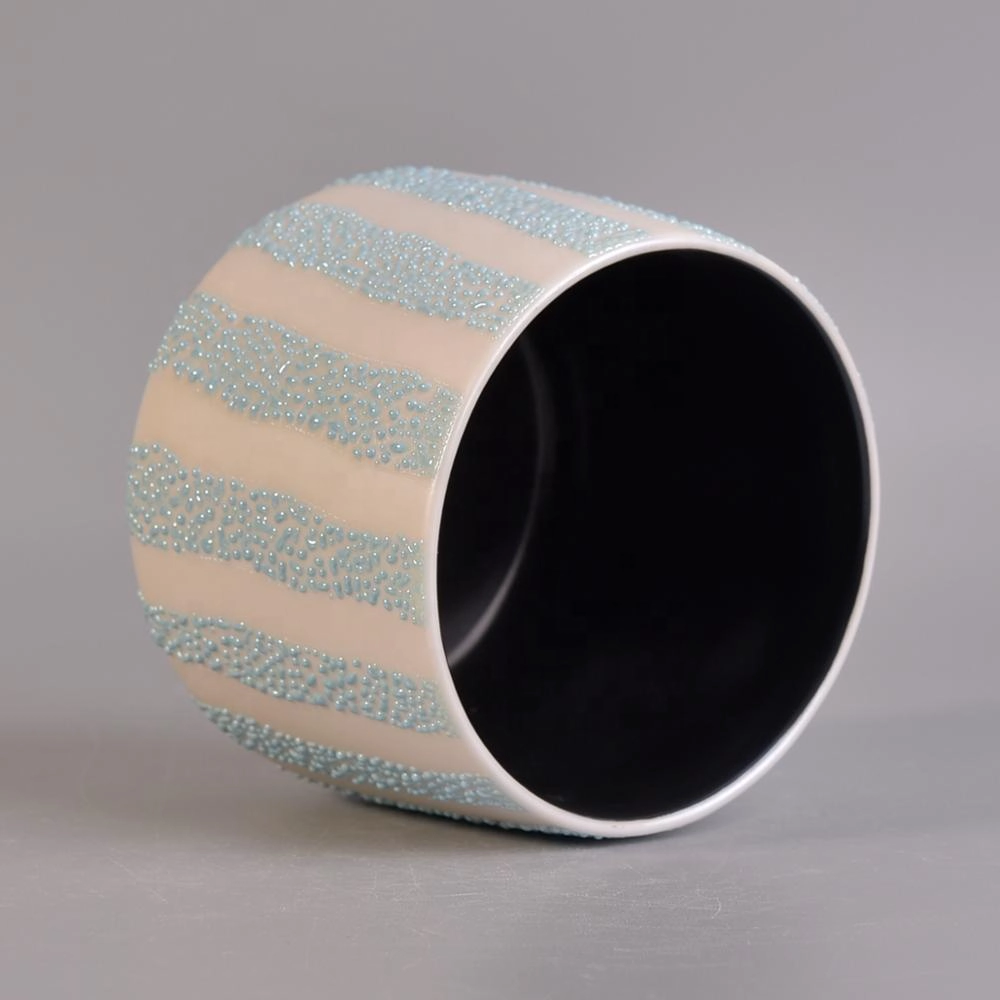 Customized stripe ceramic candle containers in bulk home decor