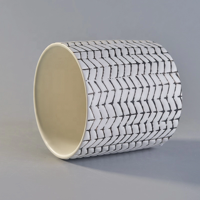 Woven pattern cylinder ceramic candle jars home decor wholesale