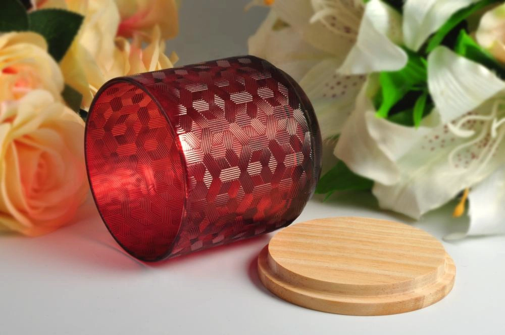 Luxury decorative colored candle jars glass with wooden lid