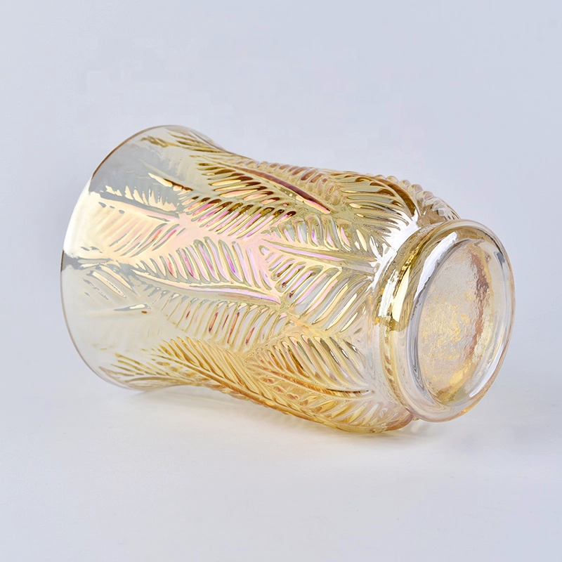 Embossed yellow candle container tumblers votive glass candles jar home decoration