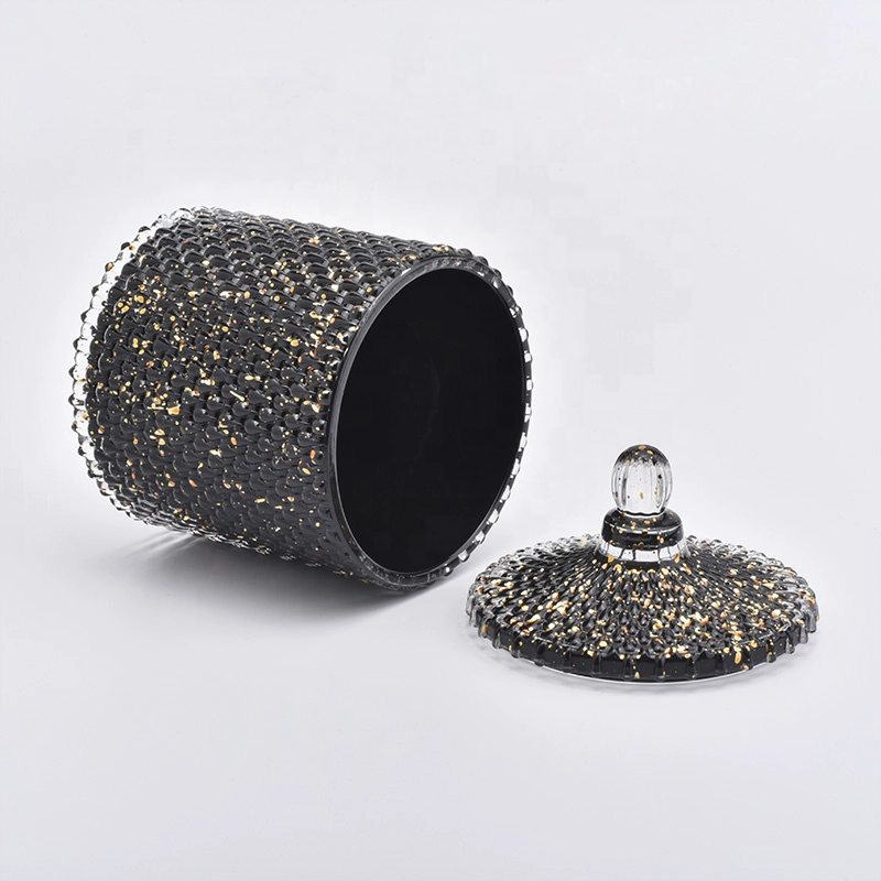 Sunny bulk luxury black geometric candle glass jar holder with lid