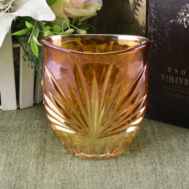 Oval shape embossed candle holder votive glass candle jars home decor