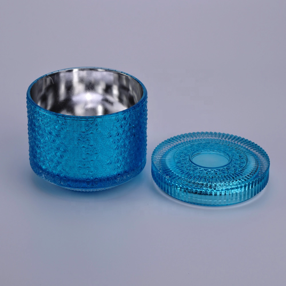 Hot sales blue snow luxury candle glass holder with lids