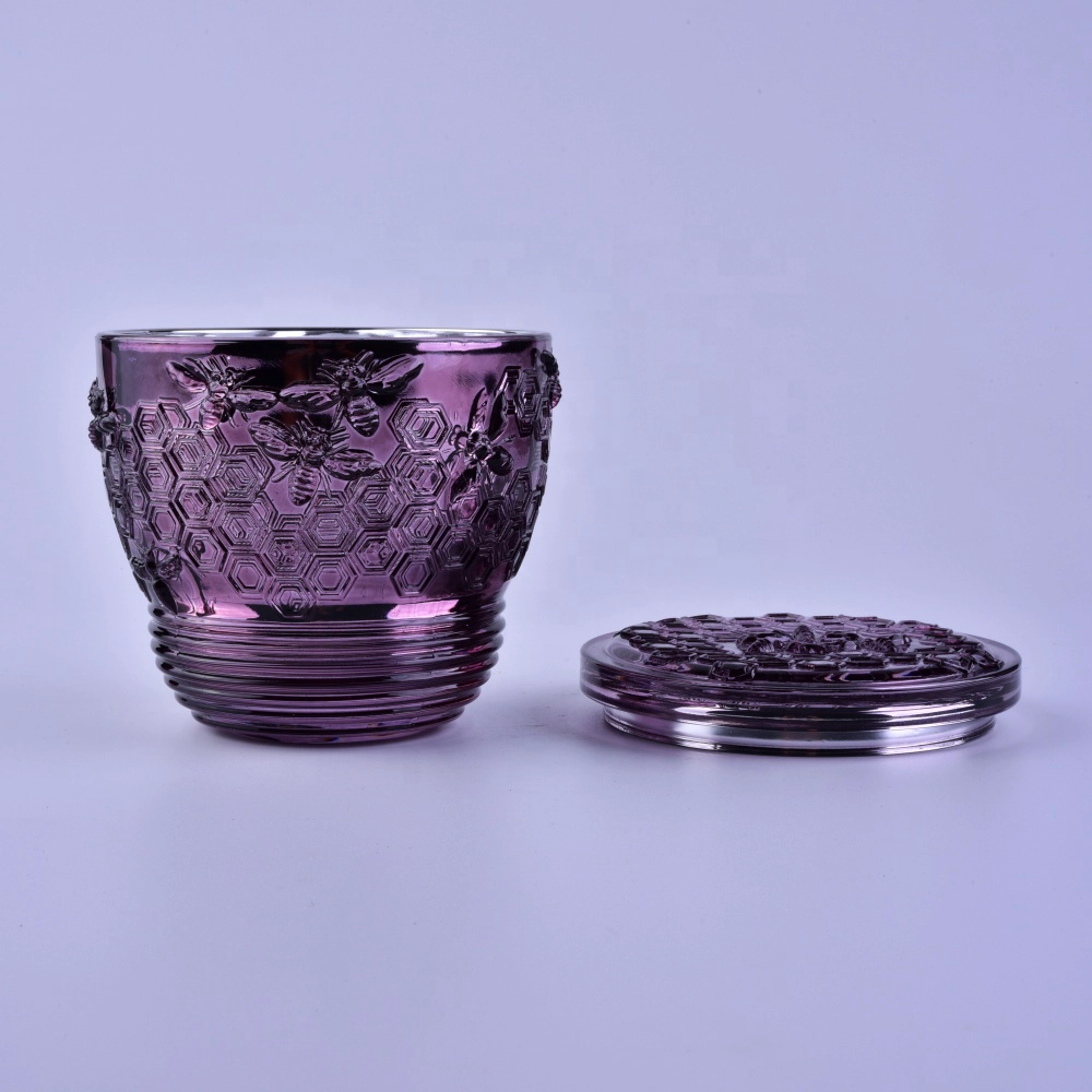 Wholesales bee customized glass candle jar with lid