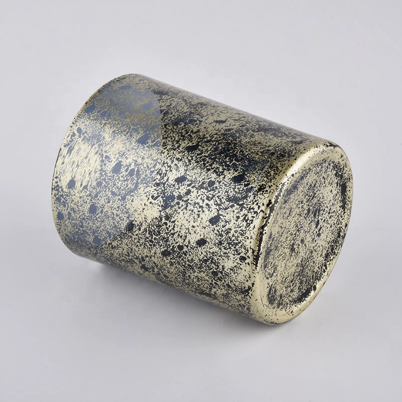 Gray Candle Holder Glass Jars With Gold Decoration