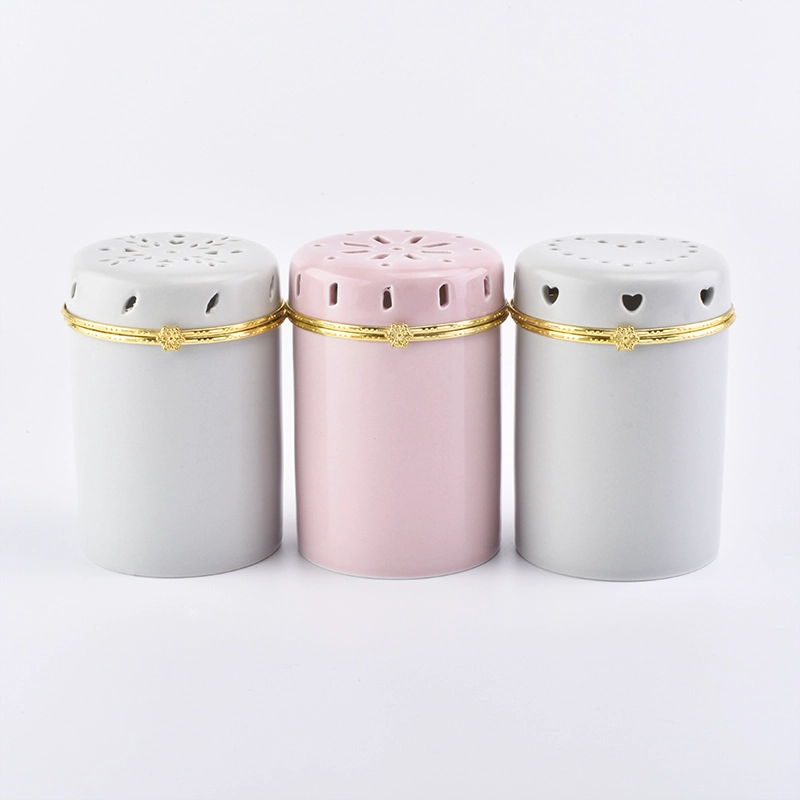 unique design full sets pink ceramic candle jar with lid