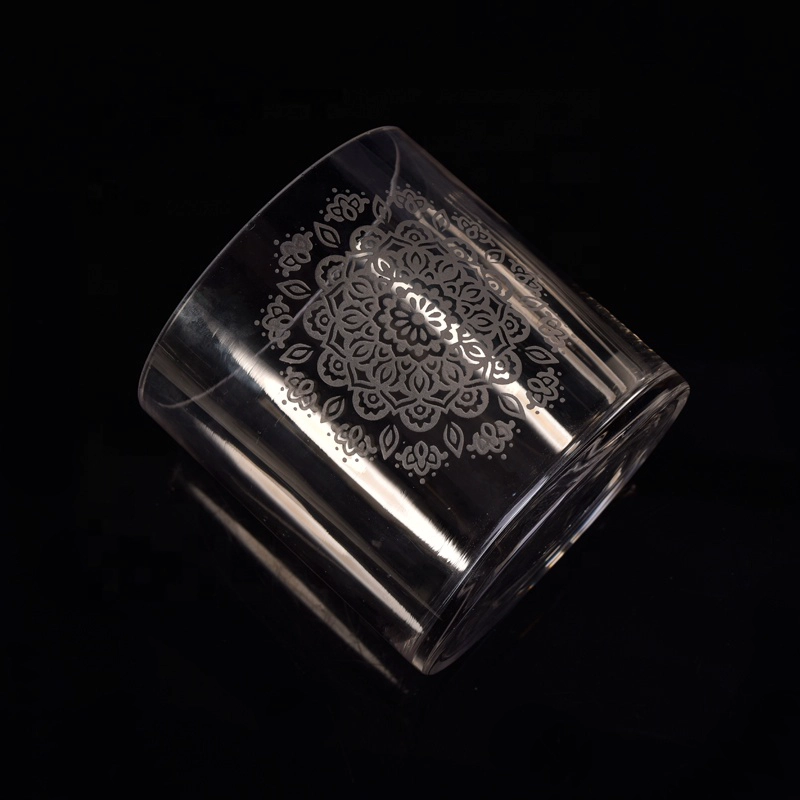 Custom engraved flower clear luxury glass candle containers with lid