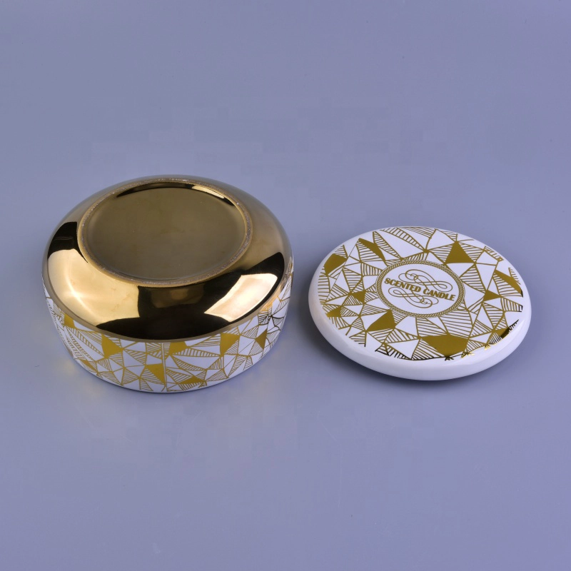 Sunny glassware luxury gold scented ceramic candle jar with lid