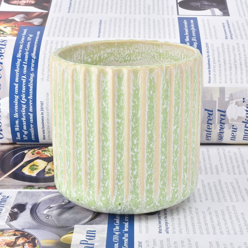 Round empty striped votive candle holder tea light ceramic candle jars wedding decor supplier