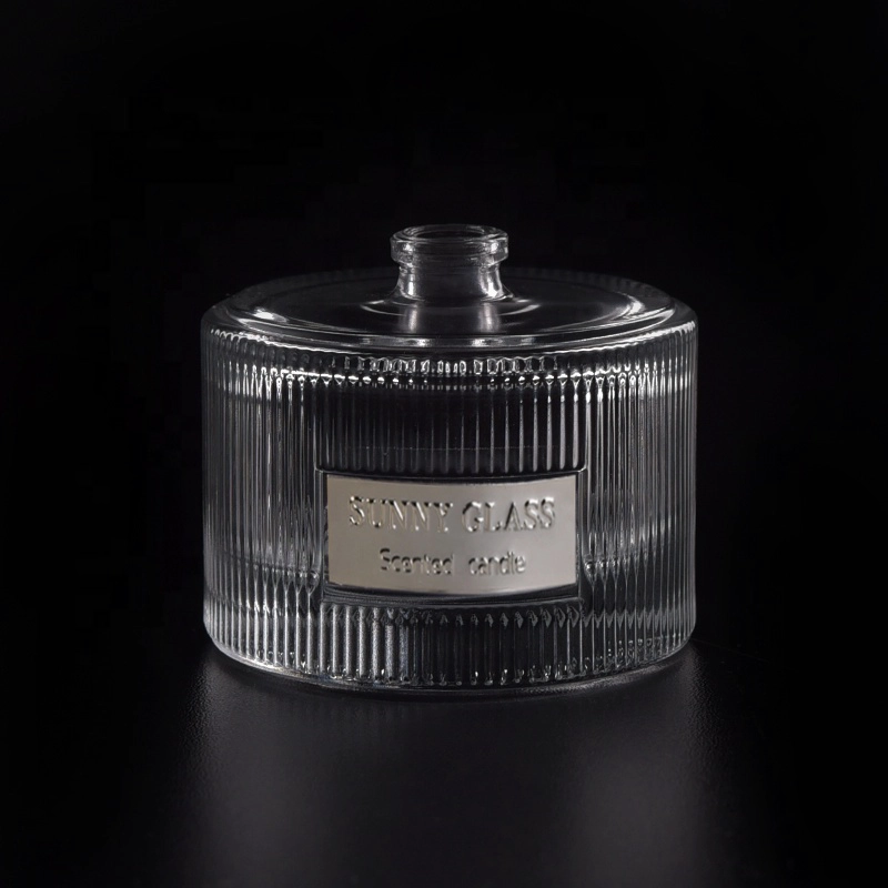 Handmade Transparent round striped glass container double wall spray perfume bottle in bulk