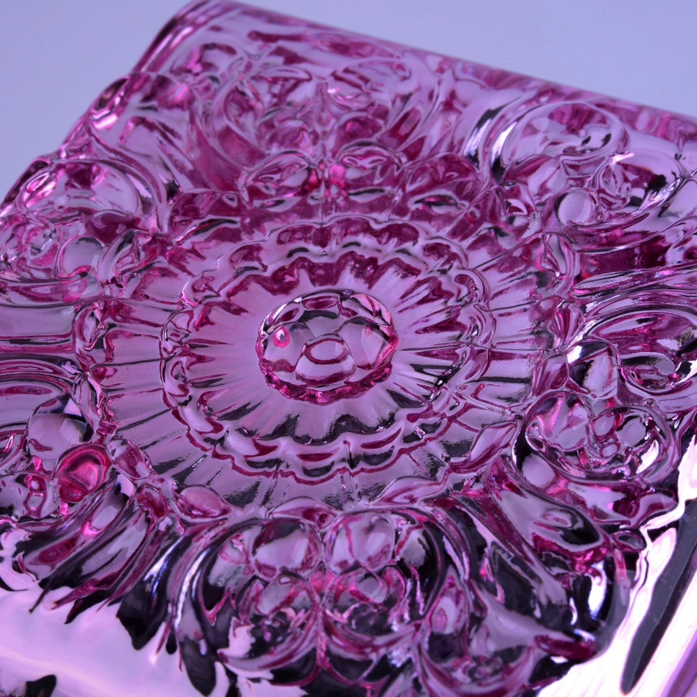 Custom pink square electroplated scented glass candle holder with lid