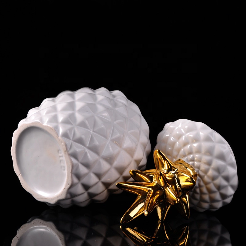 Luxury pineapple custom ceramic candle holder with ceramic lid