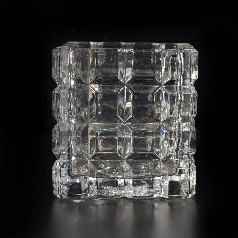 Luxury square jars for candle embossed glass candles jar