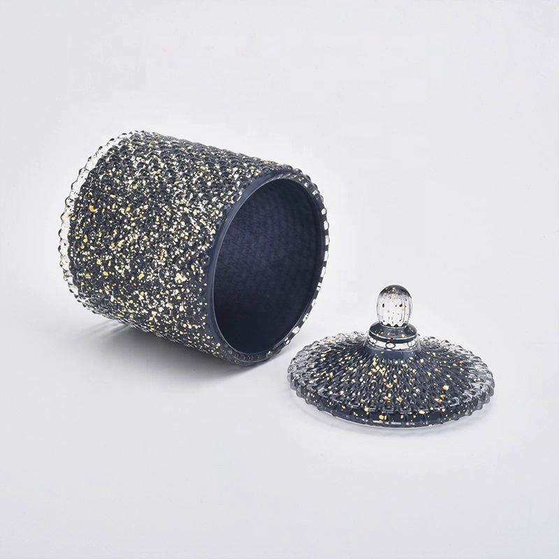 Luxury engraving candle holder black glass candle jars lids supplier