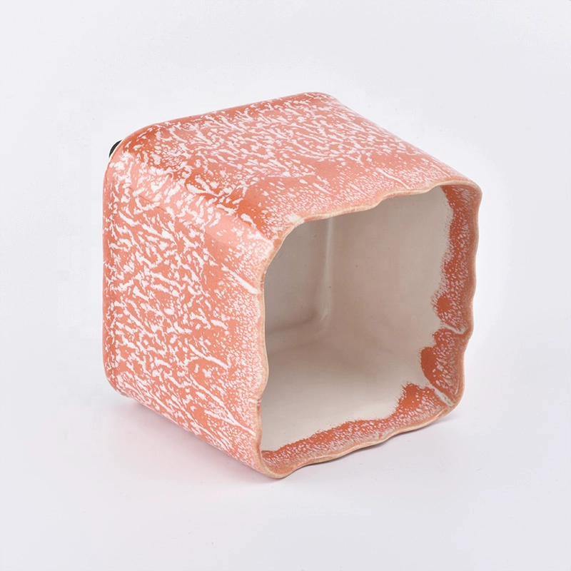 Square glazed votive candle container tea light ceramic candle jars home decoration