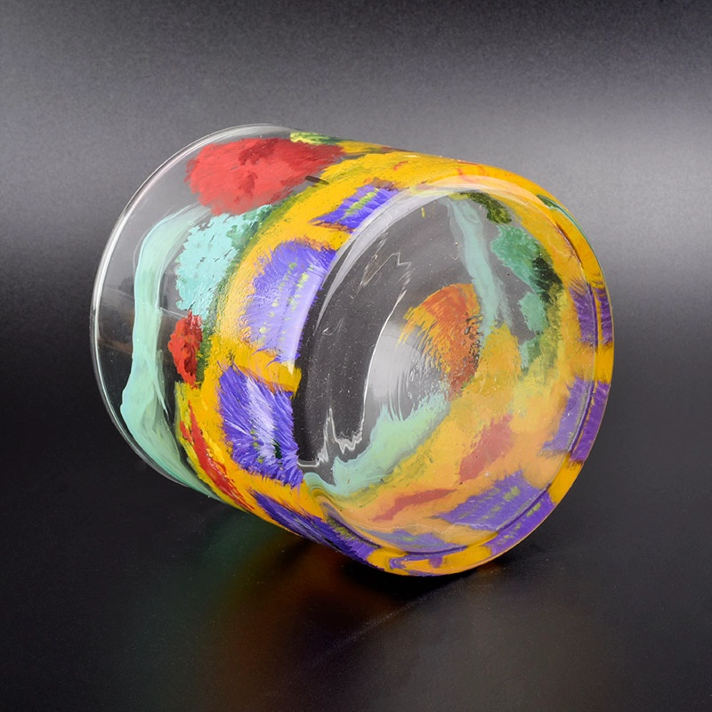 Hand painting glass transparent tealight candle holder home decoration supplier