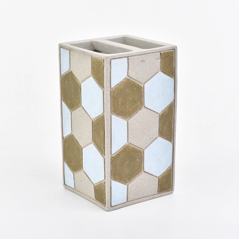 4ps Custom hexagon concrete bathroom set soap dish toothbrush holder hotel decor