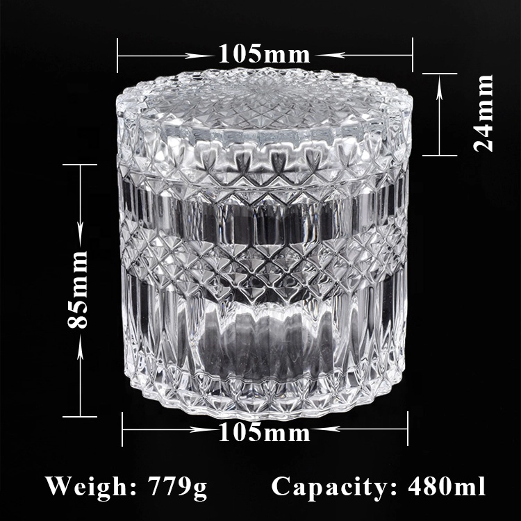 Top sales luxury modern embossed custom glass candle holder with glass lid
