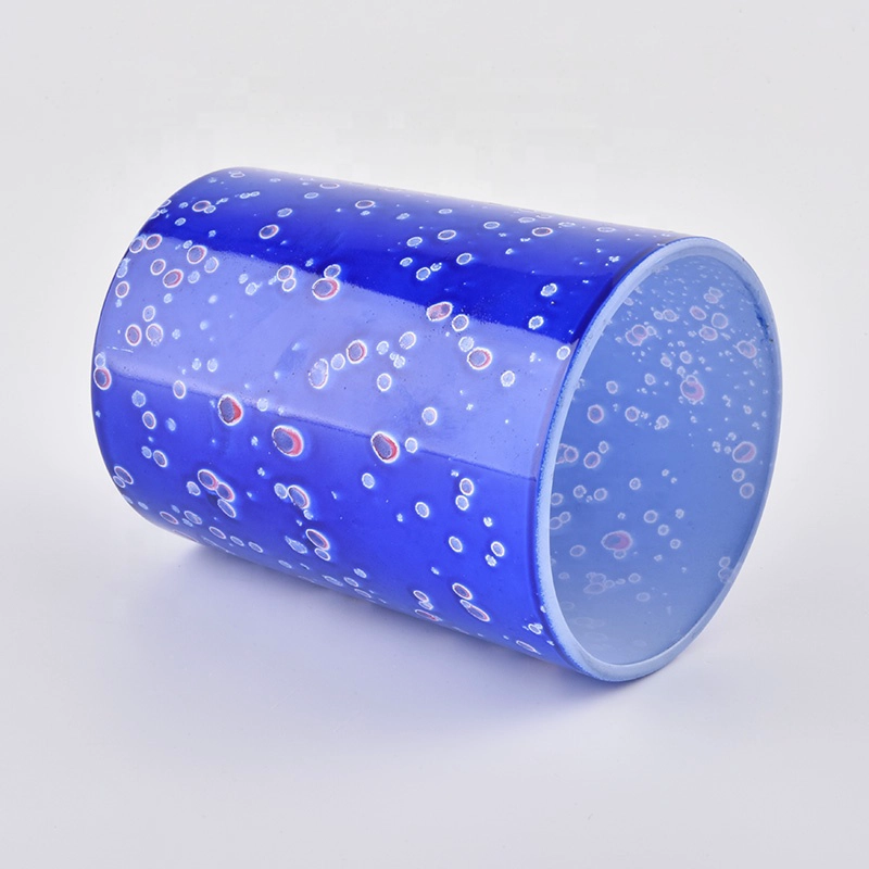Wholesales heat resistant blue empty cylinder glass candle jars