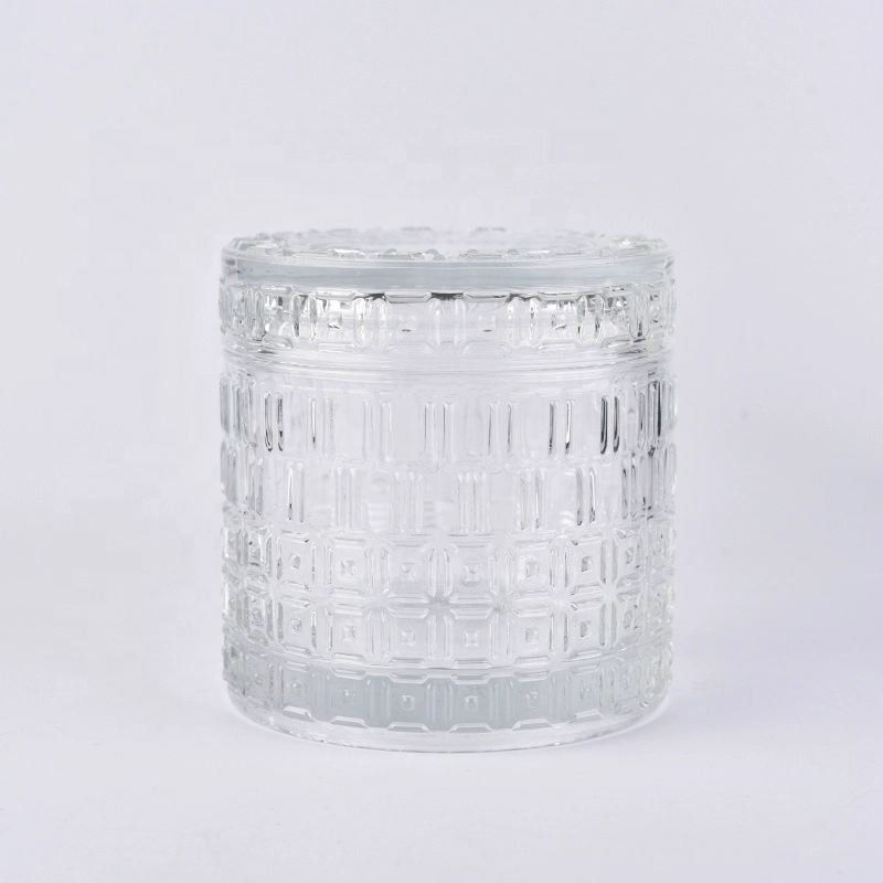 Transparent embossed candle tins votive glass candles jar with lid home decoration use
