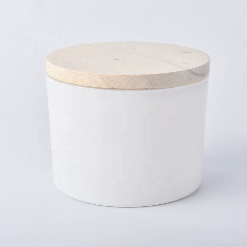 14 oz white glass candle jar with wood lid