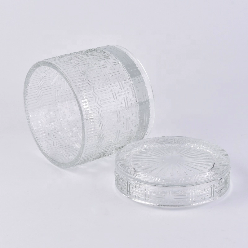 Custom clear engraving candle container votive glass candle jar with lid home decoration