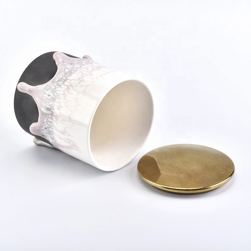 Cylinder custom candle votive holder church scented ceramic jar with metal lid home decorative use