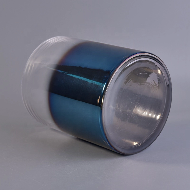 Vertical Glass Candle Jar with Gradually Varied Electroplated Decoration