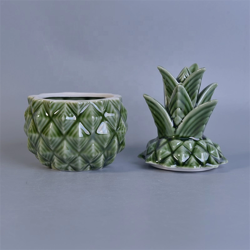 Empty pineapple-shape scented candle votive vessel ceramic candle jar home decorative factory
