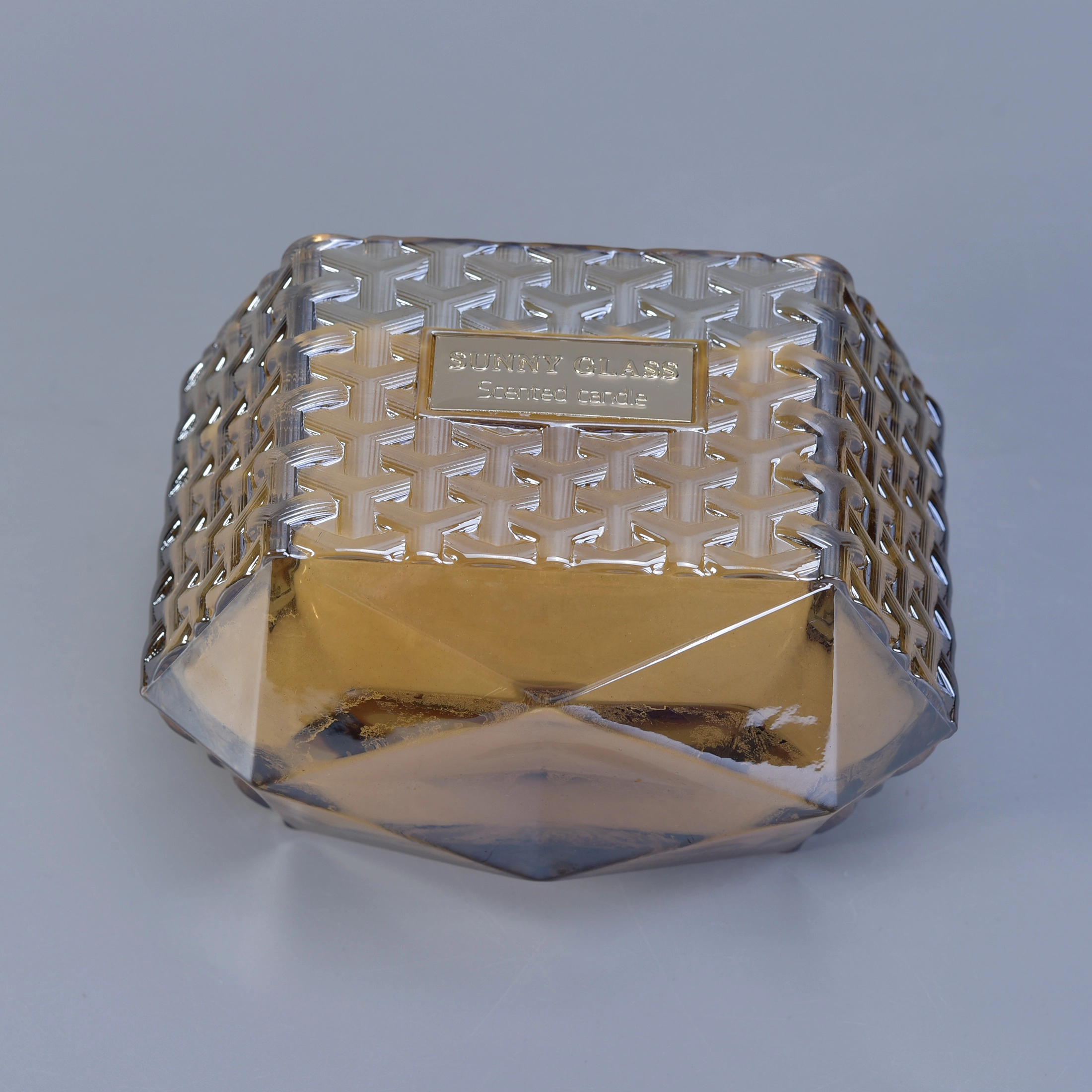 Sunny Hexagon woven custom luxury glass candle jars with lid
