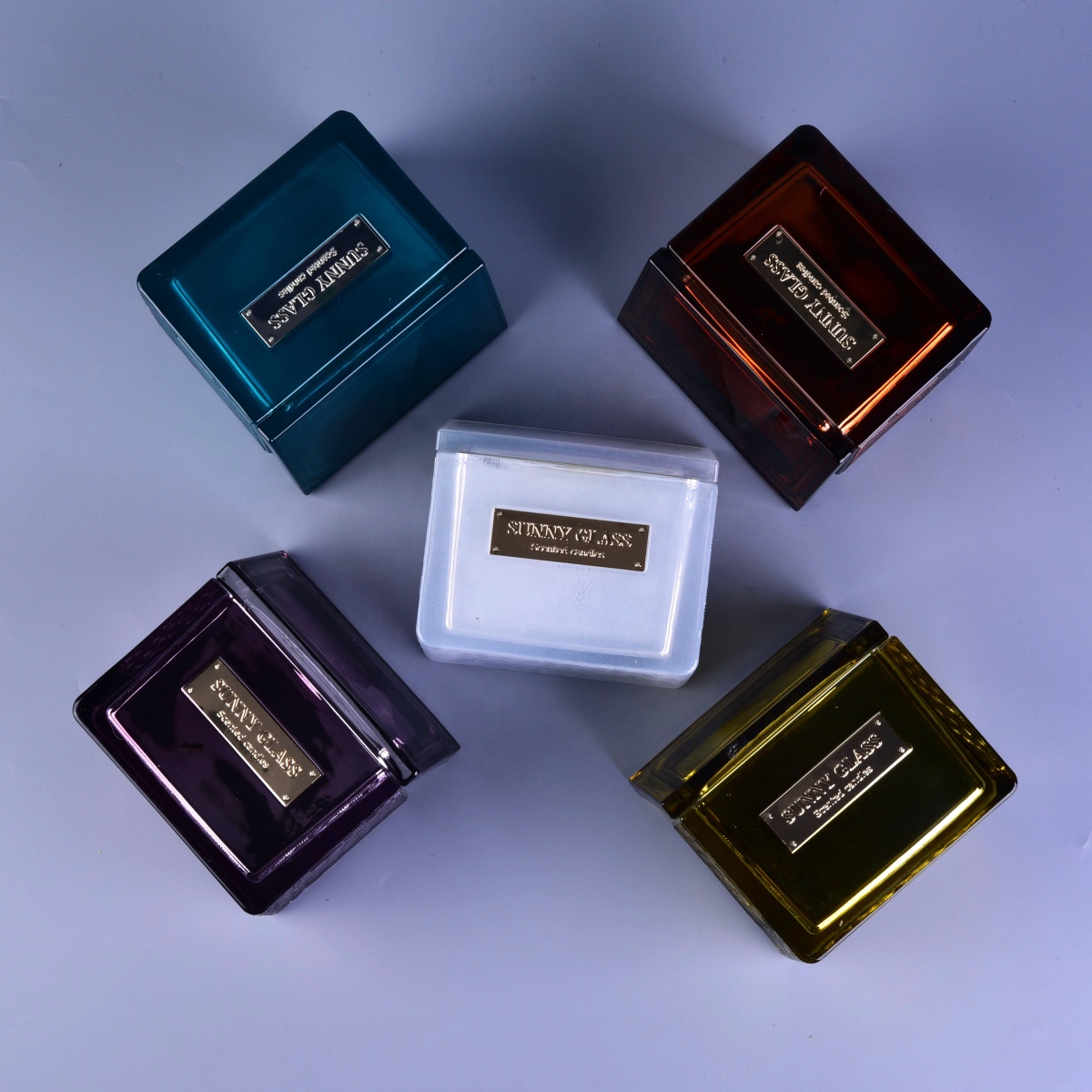 Sunny design luxury square glass candle jar with lid