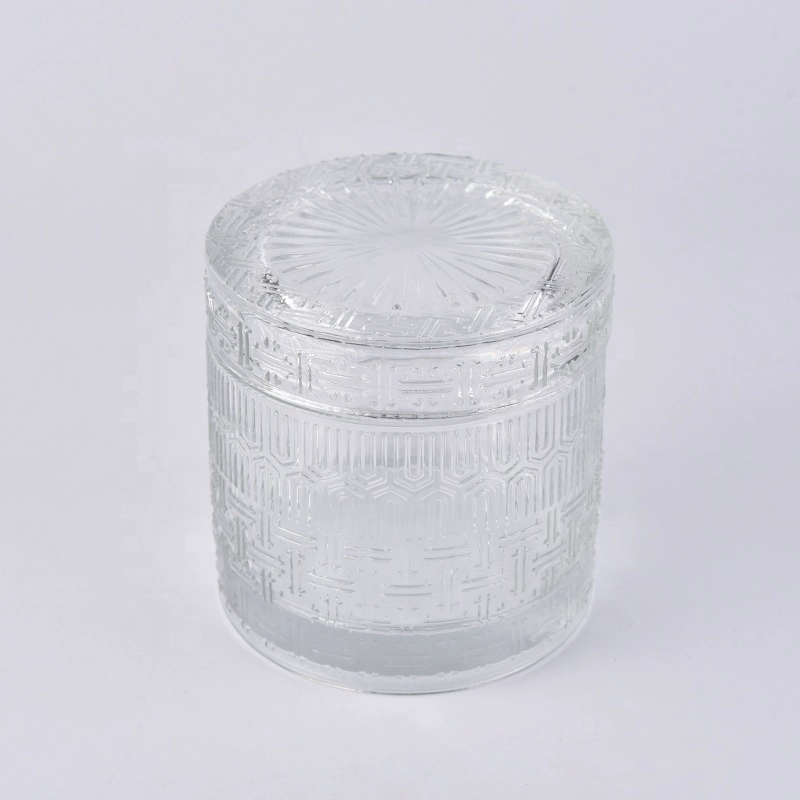 Custom clear engraving candle container votive glass candle jar with lid home decoration