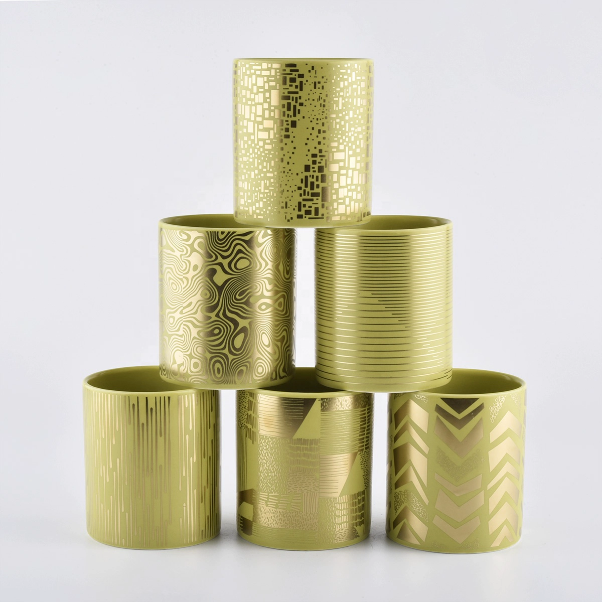 Leather Golden Ceramic Candle Container With Ceramic Lid